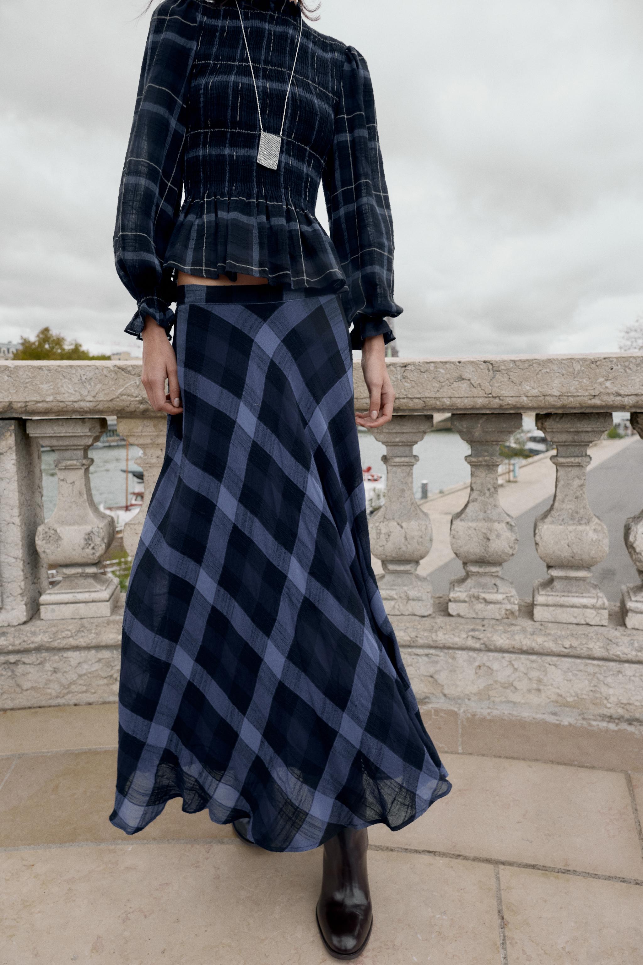 PLAID MIDI SKIRT